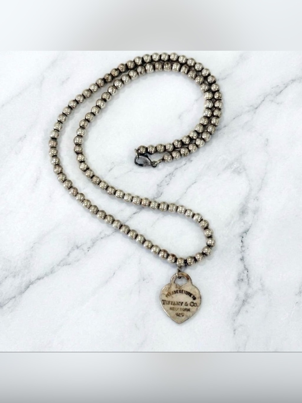 Tiffany & Co. Return to Tiffany Heart Tag Bead Necklace 16” Sterling Silver 925